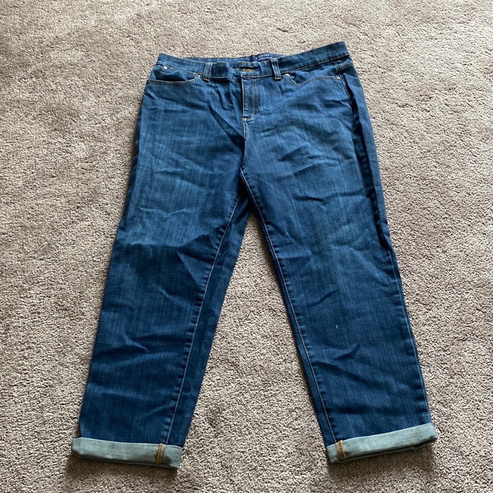 Talbots Simply Flattering 5-Pocket Cuffed Straight Leg Jeans SIZE 14 Medium Wash